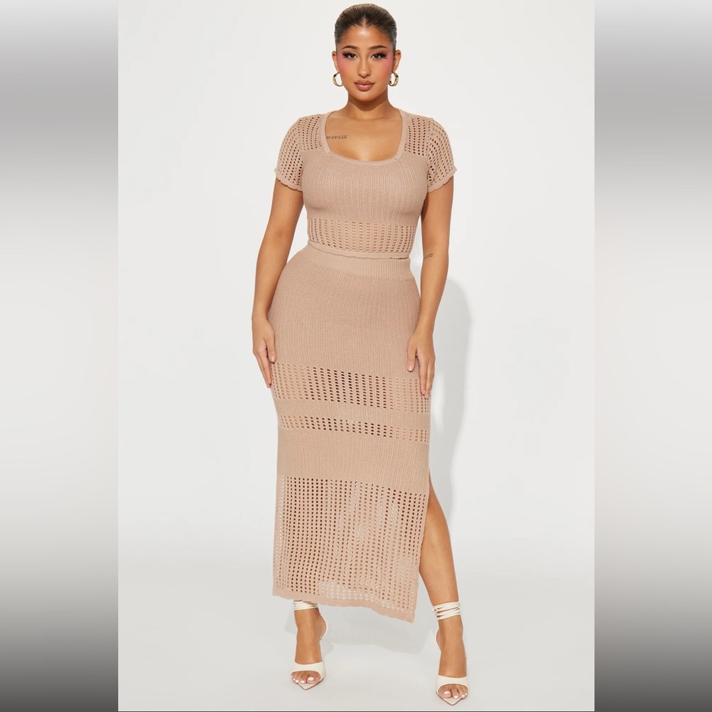 Ariana Crochet Skirt Set - Taupe